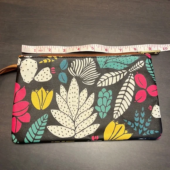 FOSSIL Eliza Clutch Wristlet Wallet Dark Floral Cactus Zip like NEW Bag Purse - Picture 8 of 11